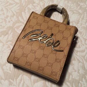 Bebe Beige Crossbody Bag with Gold Accents
